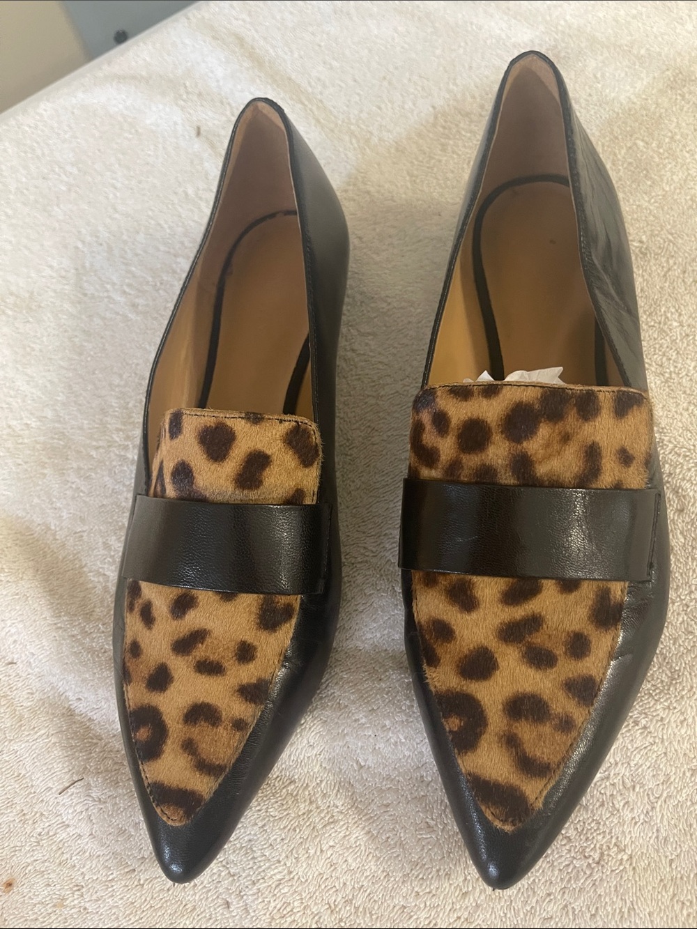 Nine West Women's Leopard Print Pointed Toe Loafers - Black and Tan